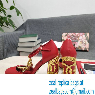Dolce  &  Gabbana Logo Heel 10.5cm Chain leather T-strap Pumps Red 2022